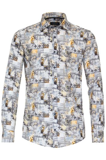 Casa Moda overhemd casualnormale fit grijs geprint katoen
