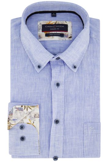 Overhemd Casa Moda casual fit linnen lichtblauw gemêleerd