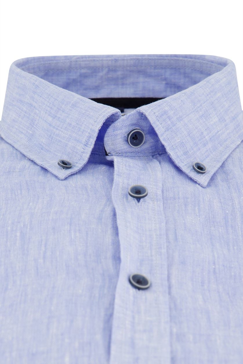 Casa Moda lichtblauw gemêleerd overhemd casual fit linnen