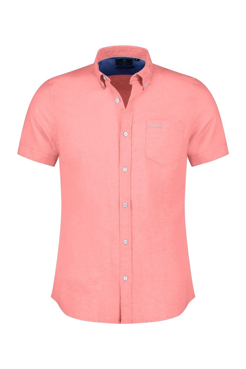 linnen New Zealand casual overhemd korte mouw normale fit roze effen