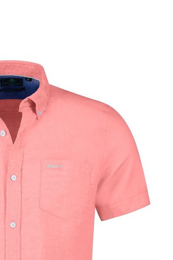 New Zealand casual overhemd korte mouw normale fit roze linnen