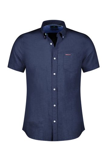 linnen New Zealand casual overhemd korte mouw normale fit donkerblauw