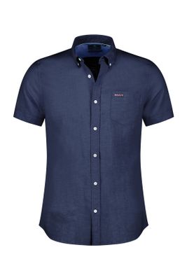 New Zealand New Zealand casual overhemd korte mouw normale fit donkerblauw linnen