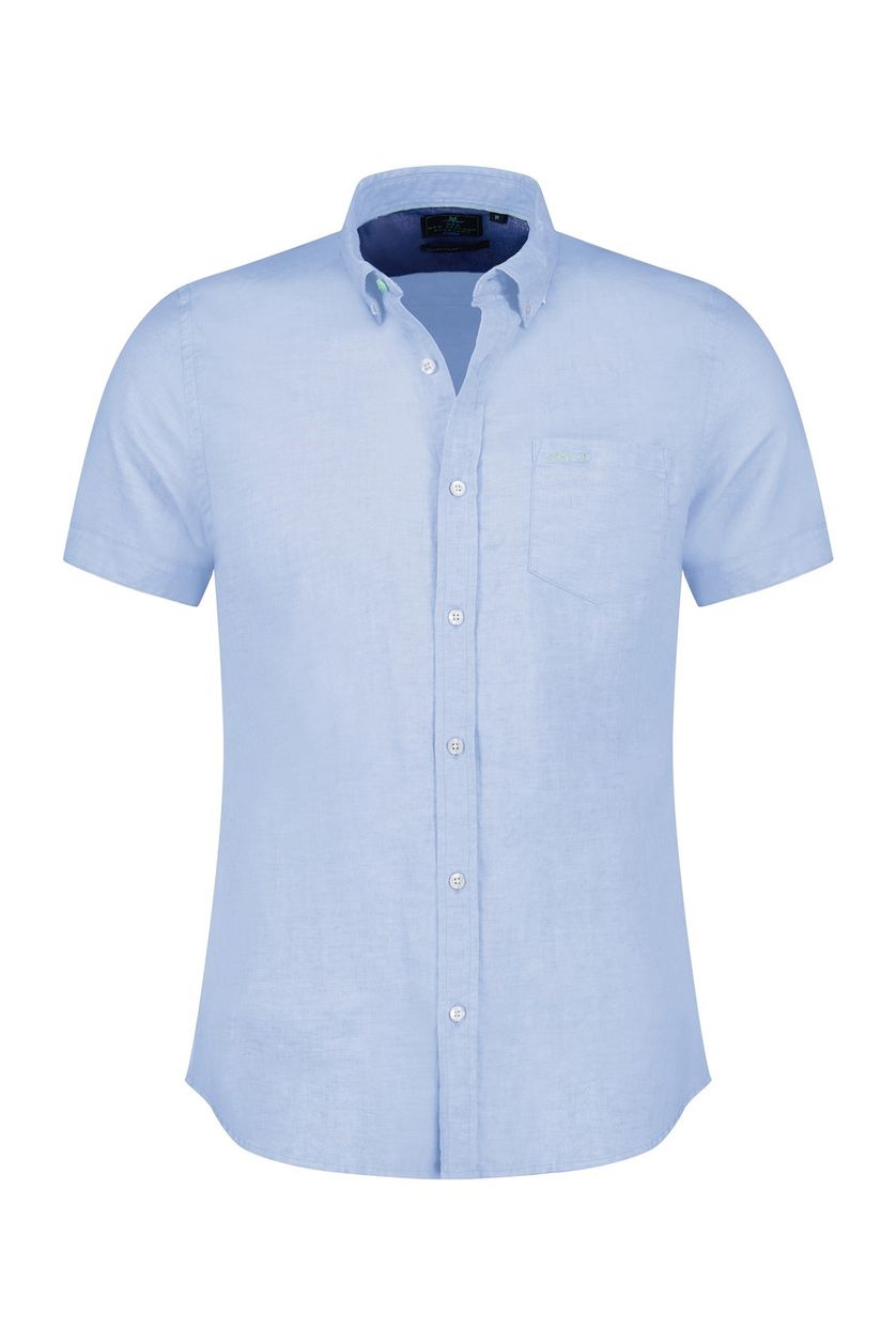 linnen New Zealand casual overhemd korte mouw normale fit lichtblauw