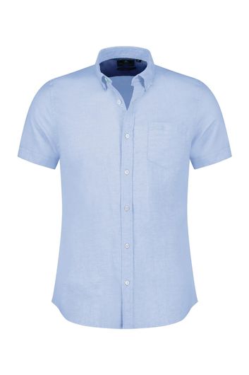New Zealand casual overhemd korte mouw lichtblauw effen linnen