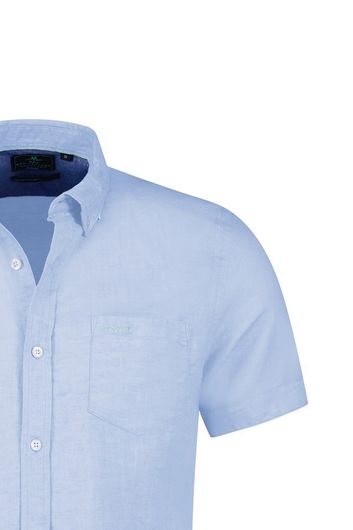 New Zealand casual overhemd korte mouw lichtblauw effen linnen