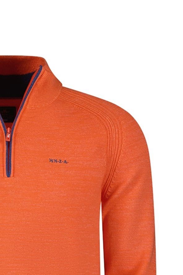 katoenen New Zealand sweater half zip oranje effen