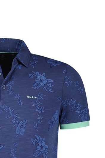 New Zealand polo blauw geprint 3-knoops