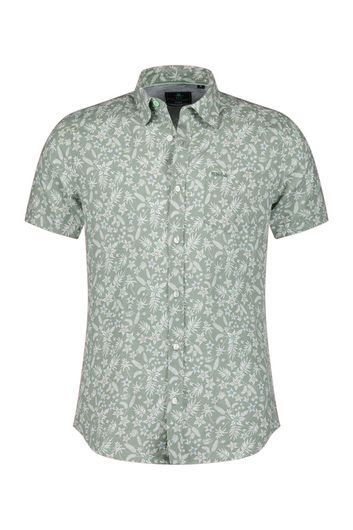 linnen New Zealand casual overhemd korte mouw normale fit groen geprint