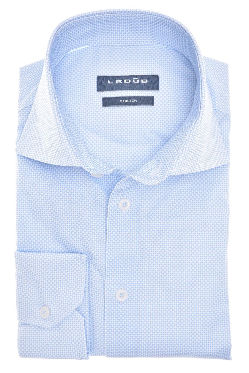 Ledub overhemd Modern Fit lichtblauw geprint stretch katoen