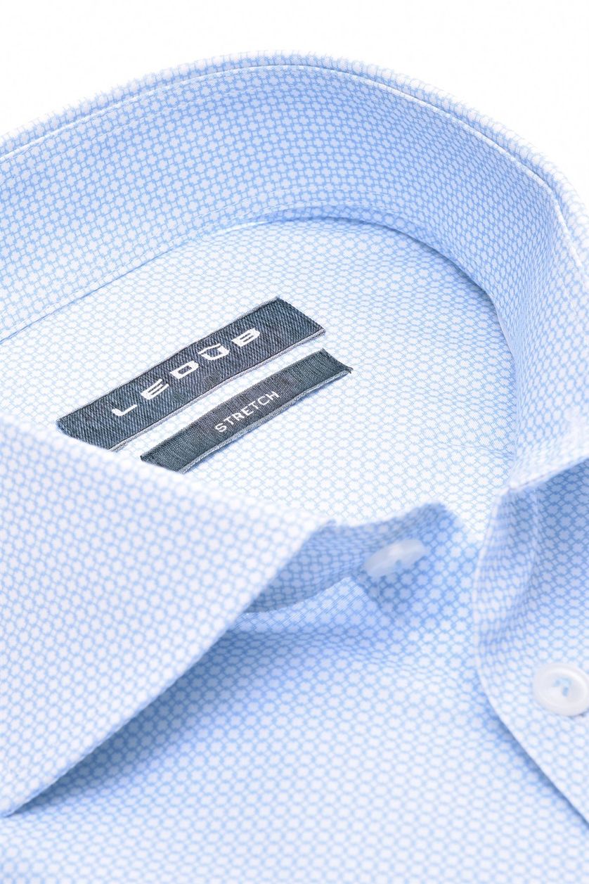 Ledub overhemd Modern Fit lichtblauw geprint stretch katoen