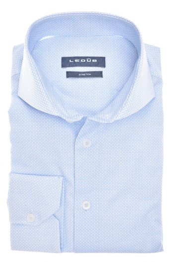 Ledub business overhemd Slim Fit slim fit lichtblauw geprint katoen