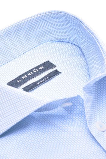 Overhemd Ledub slim fit lichtblauw geprint stretch