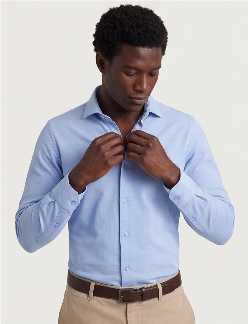 Ledub overhemd slim fit lichtblauw effen katoen