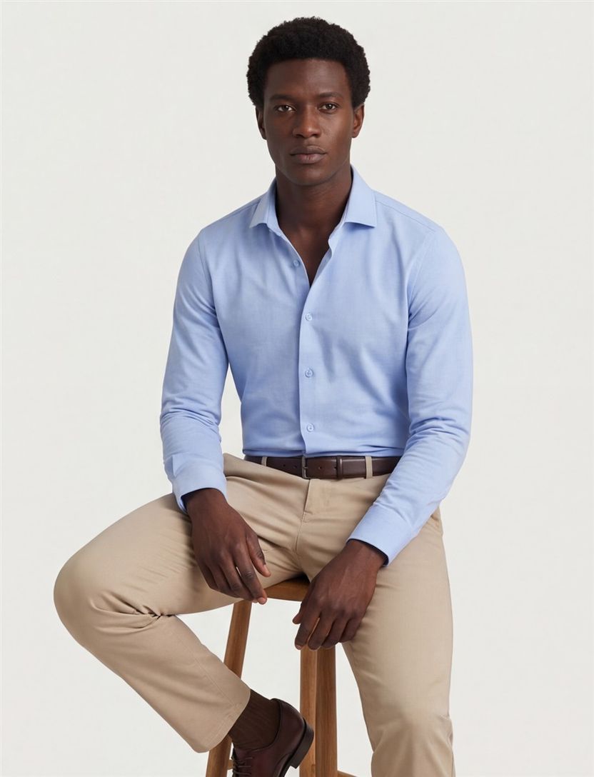 Ledub overhemd slim fit lichtblauw effen katoen