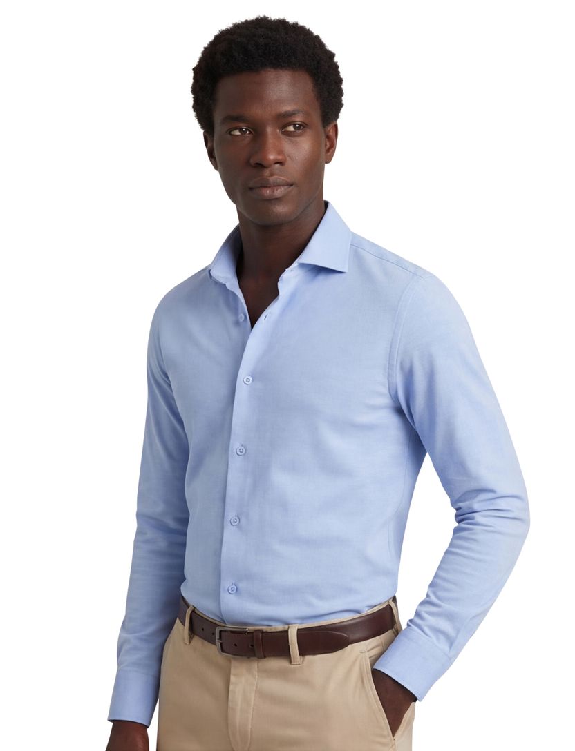 Ledub overhemd slim fit lichtblauw effen katoen