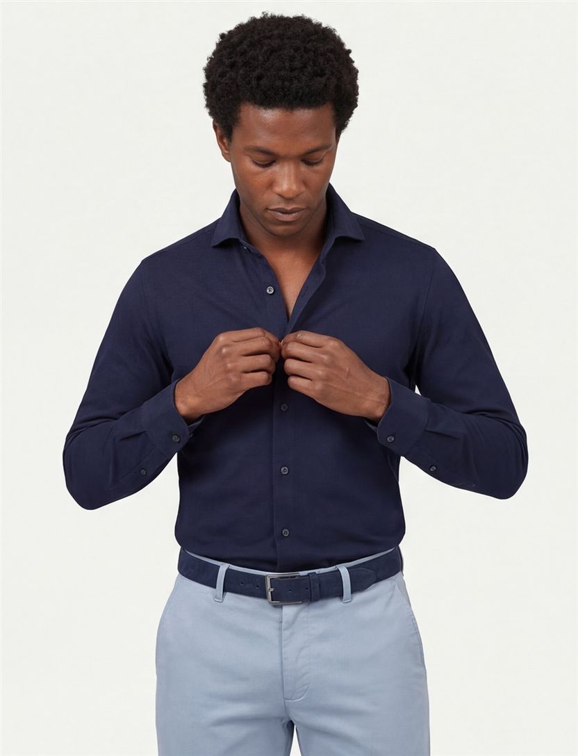 Ledub business overhemd Slim Fit donkerblauw effen 100% katoen