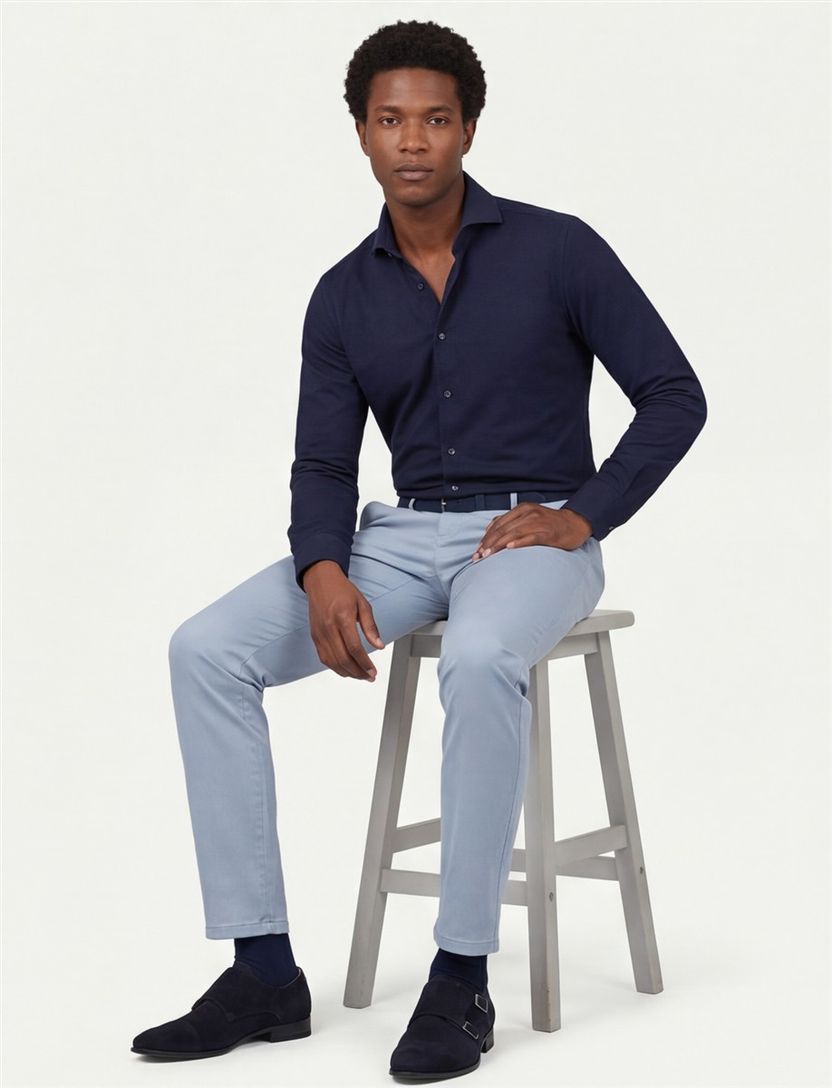 Ledub business overhemd Slim Fit donkerblauw effen 100% katoen