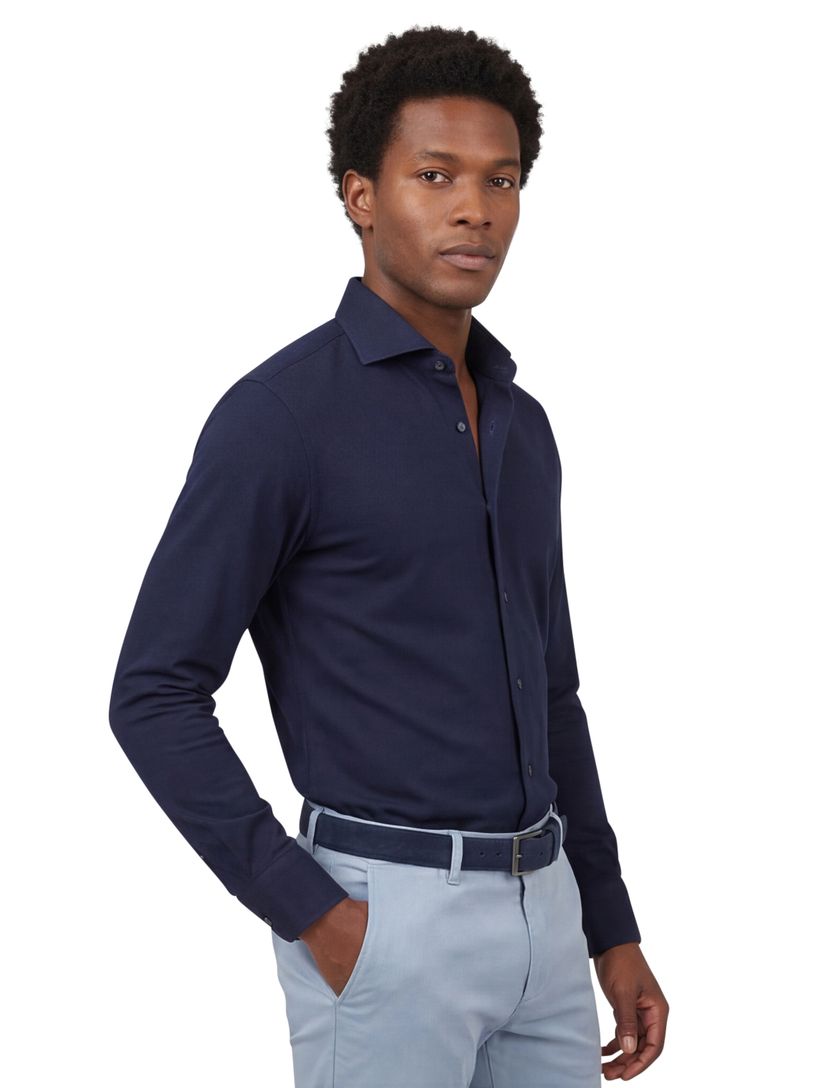Ledub business overhemd Slim Fit donkerblauw effen 100% katoen