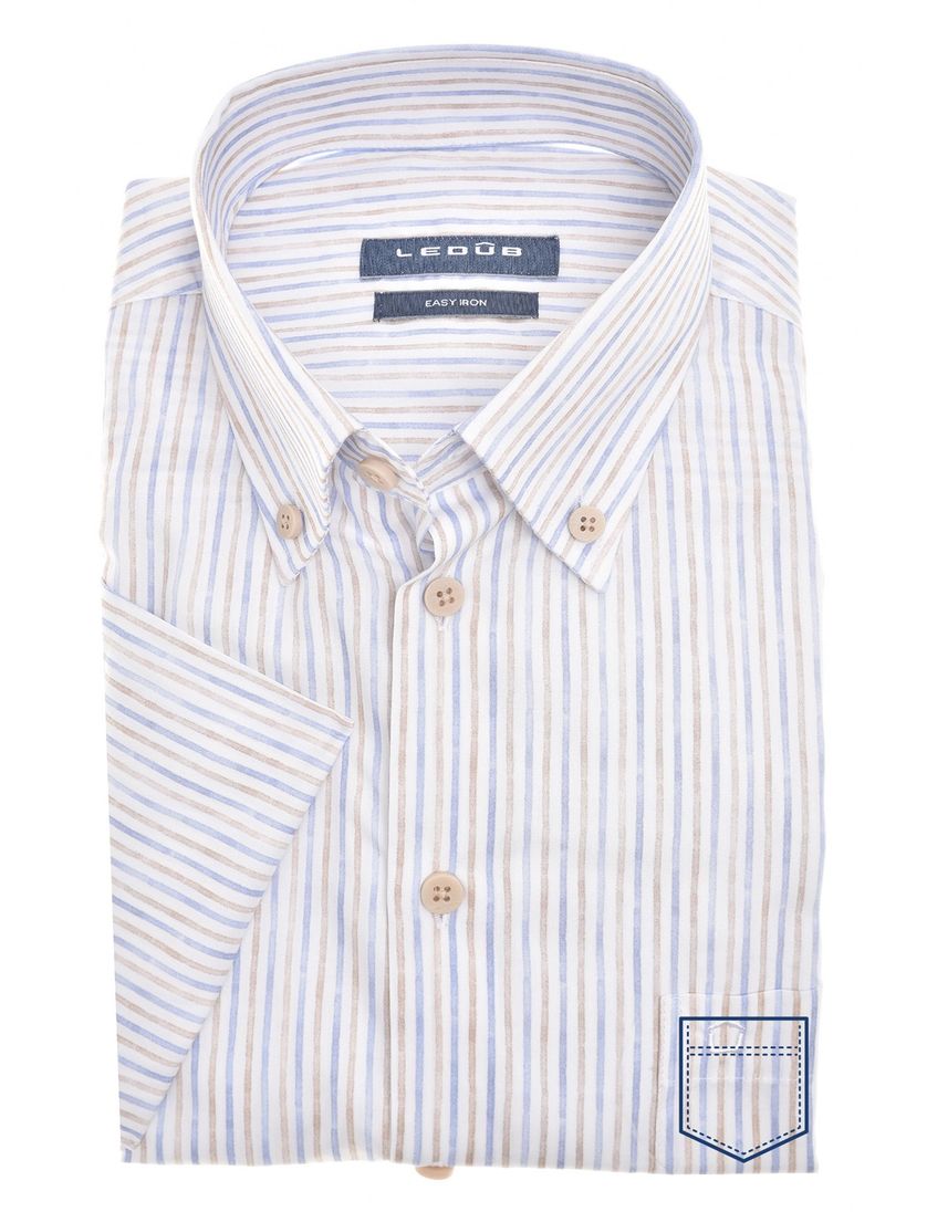 Overhemd korte mouw Ledub Modern Fit wit gestreept