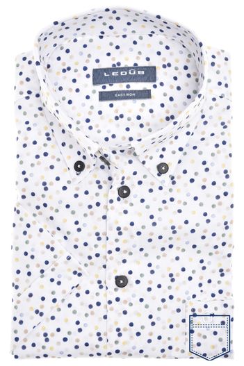 Ledub Ledub Modern Fit overhemd korte mouw donkerblauw katoen