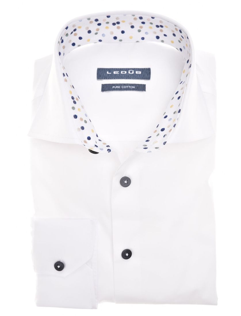 Ledub zakelijk overhemd Modern Fit New normale fit wit effen katoen