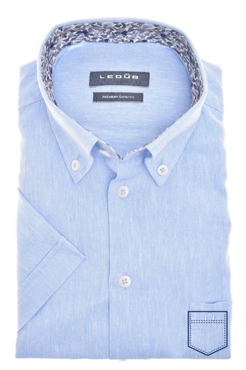 Ledub Ledub overhemd korte mouw Modern Fit lichtblauw gemêleerd