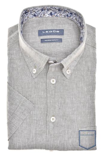Ledub Ledub Modern Fit New overhemd korte mouw groen gemêleerd