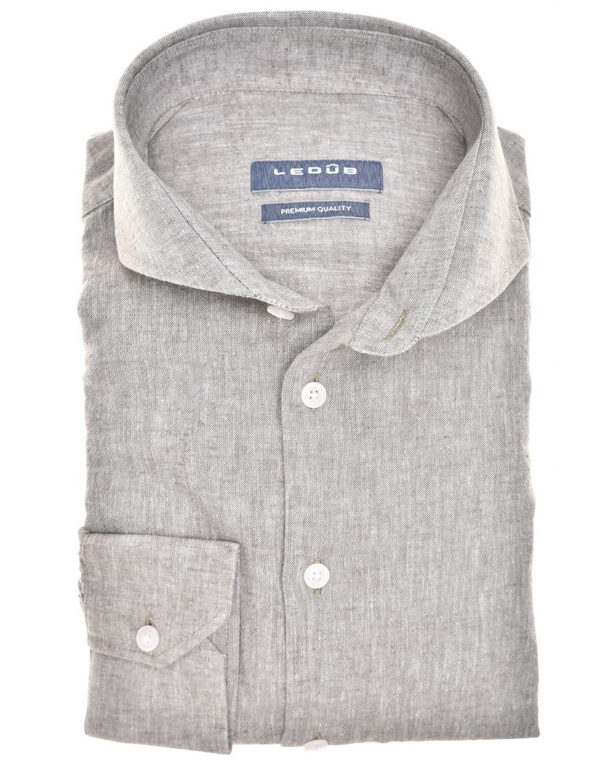 Ledub business overhemd Slim Fit groen gemêleerd linnen