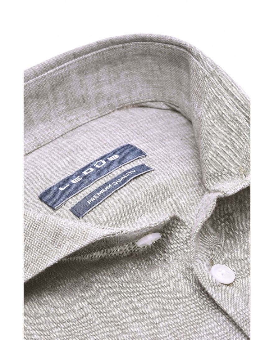 Ledub business overhemd Slim Fit groen gemêleerd linnen