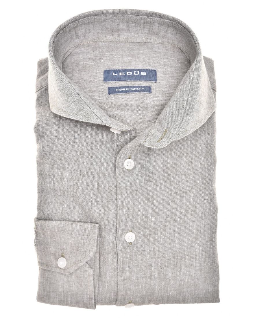 Ledub Modern Fit New business overhemd groen linnen