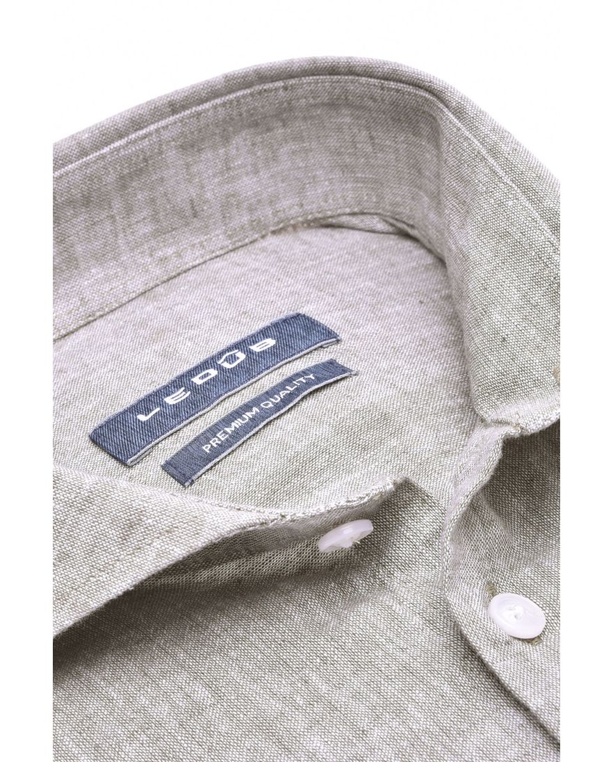 Ledub Modern Fit New business overhemd groen linnen