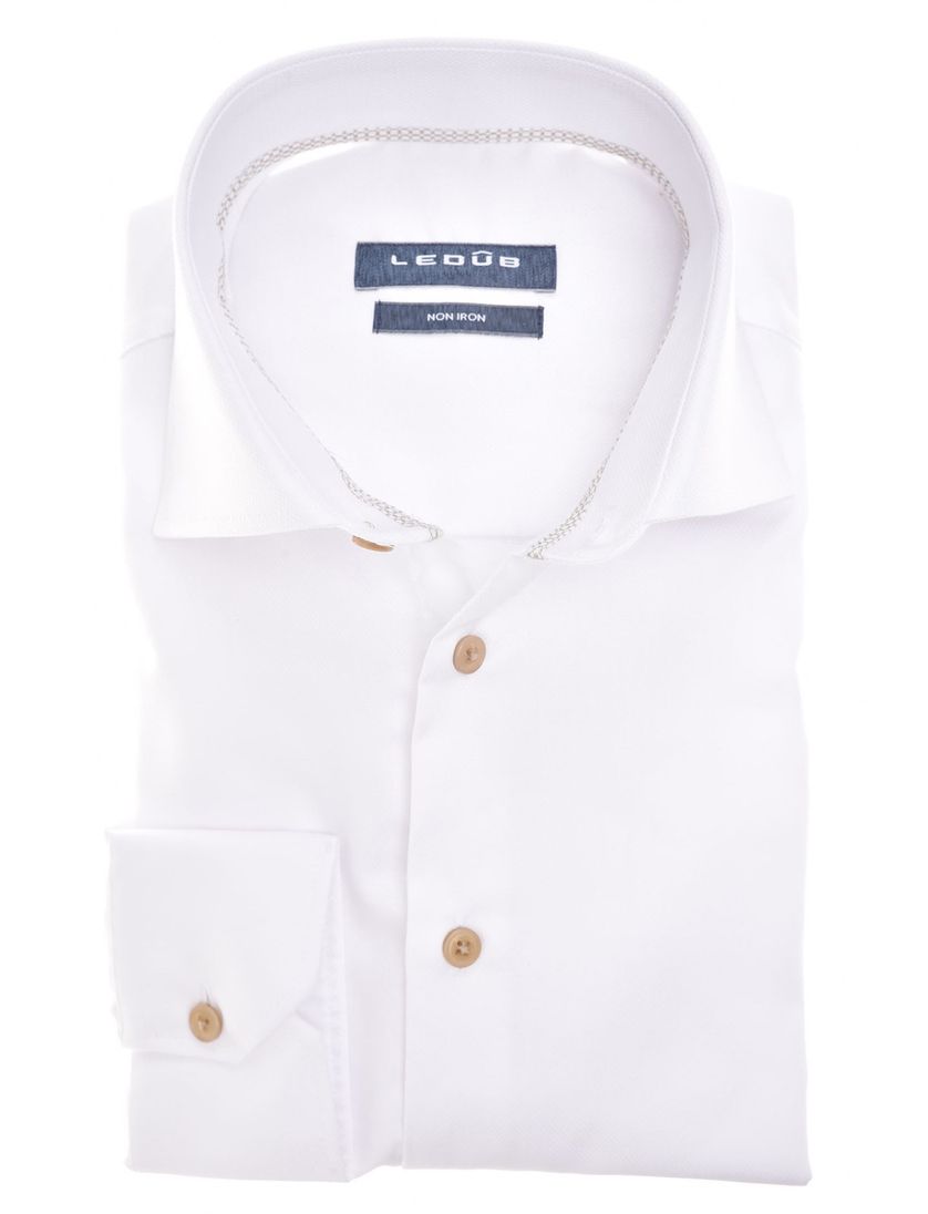 Overhemd mouwlengte 7 Ledub Modern Fit New wit effen