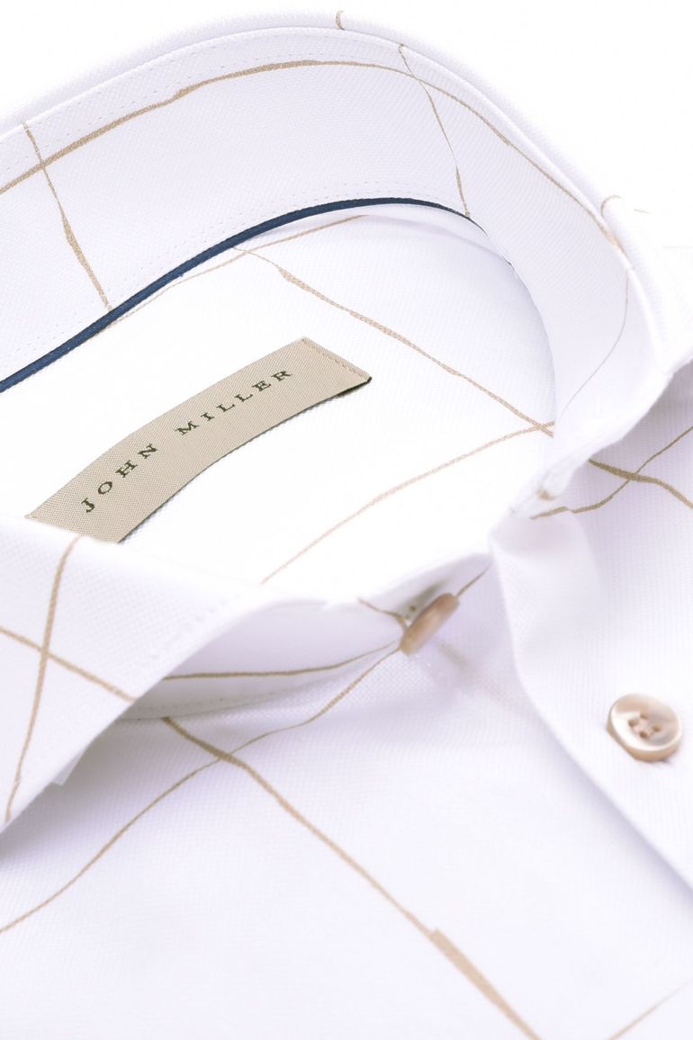 John Miller overhemd Tailored Fit wit geruit katoen