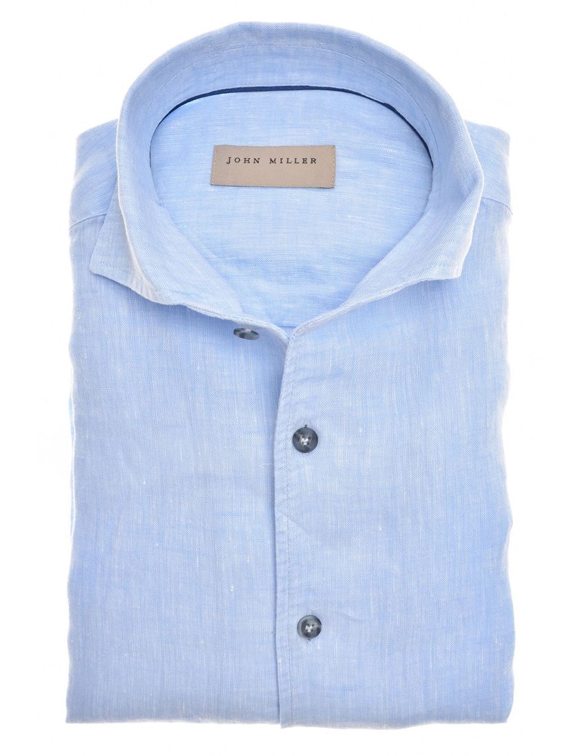 linnen John Miller overhemd mouwlengte 7 Slim Fit effen lichtblauw