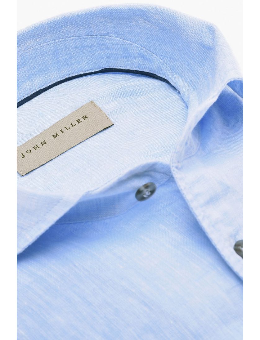 linnen John Miller overhemd mouwlengte 7 Slim Fit effen lichtblauw