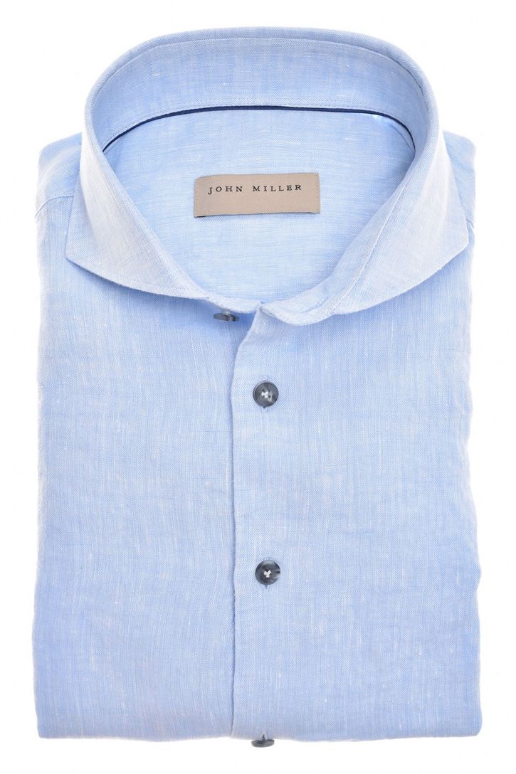 John Miller linnen business overhemd Tailored Fit lichtblauw effen
