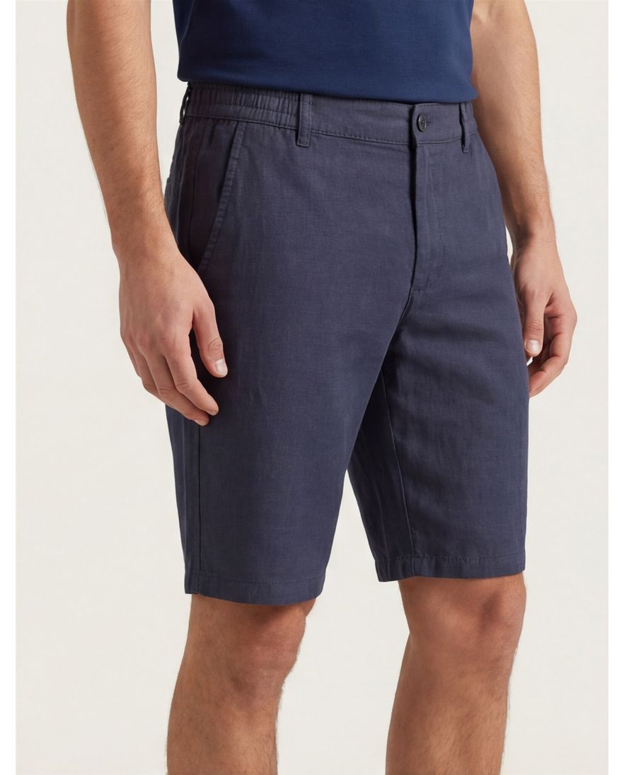 Brax korte broek effen donkerblauw linnen