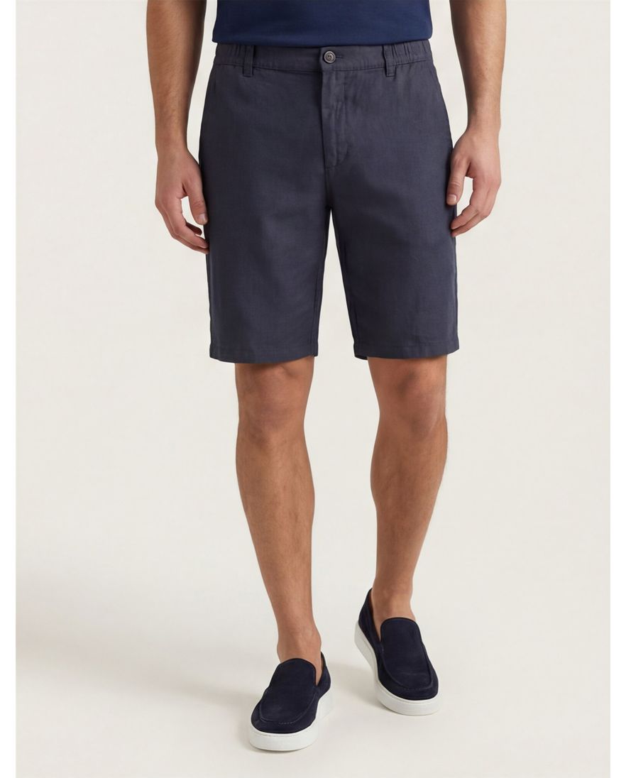 Brax korte broek effen donkerblauw linnen