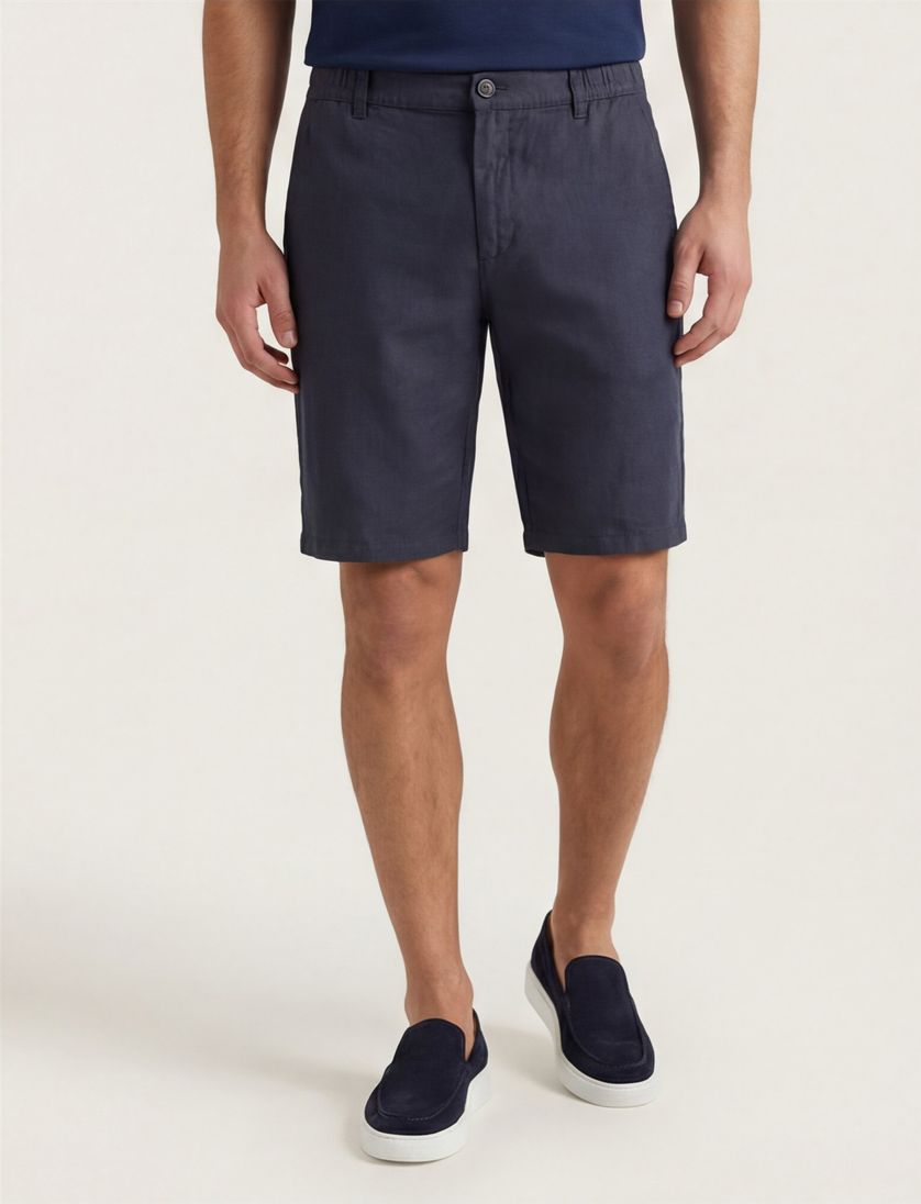 Linnen Brax korte broek effen donkerblauw