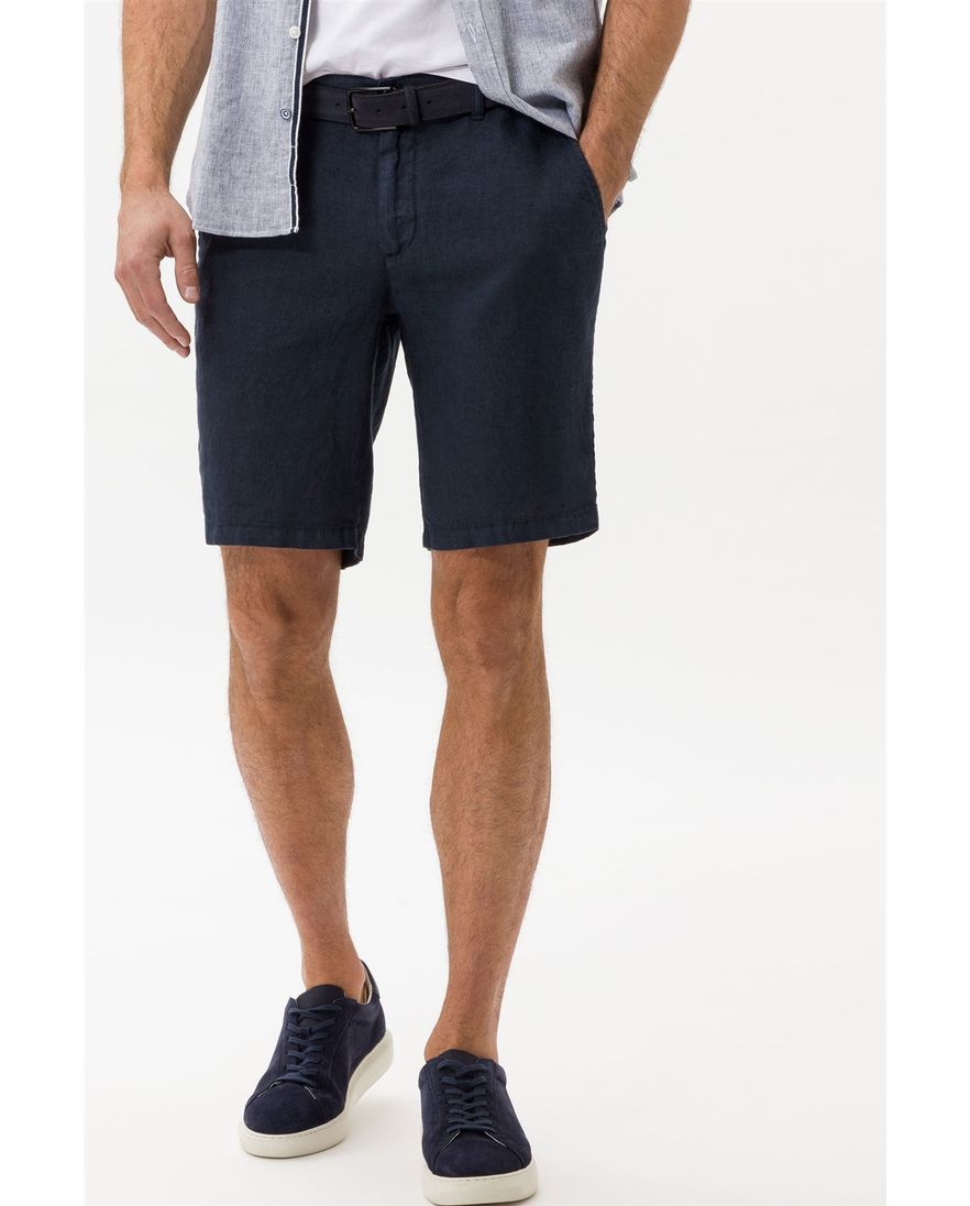 Brax korte broek effen donkerblauw linnen