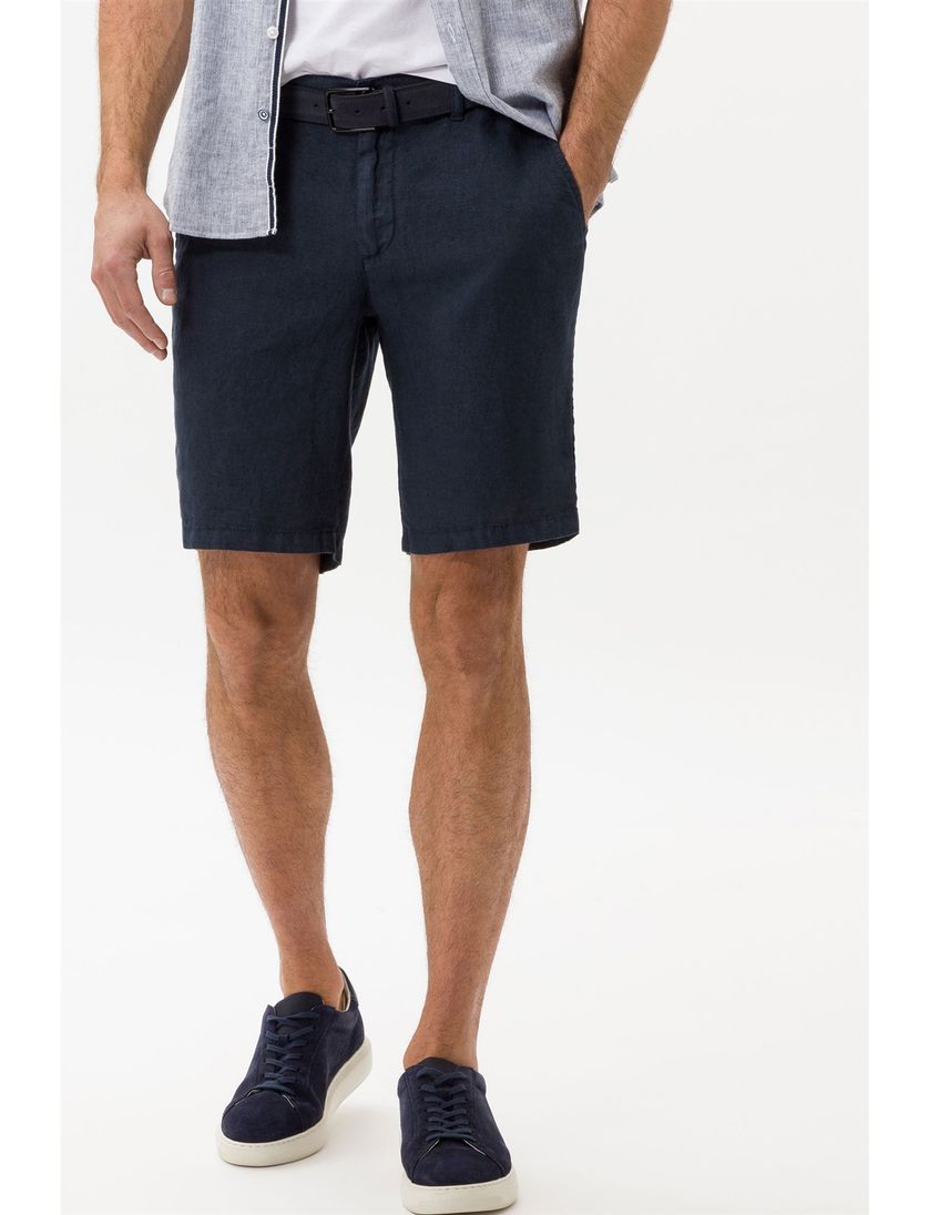 Linnen Brax korte broek effen donkerblauw