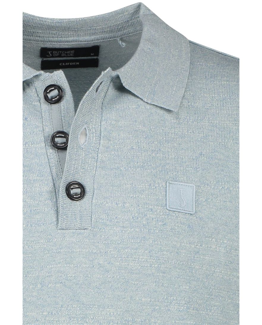 Lichtblauw gemêleerd Butcher of Blue polo Clifden katoen