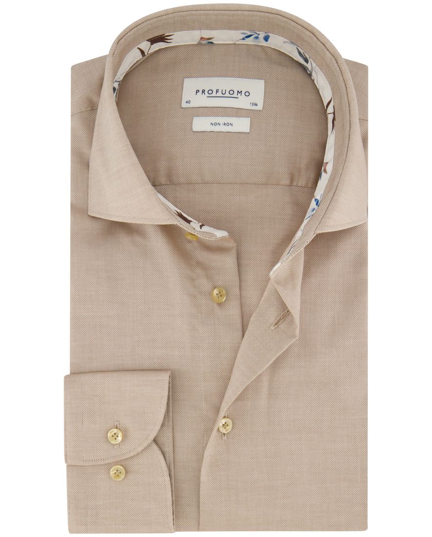Katoenen Profuomo beige overhemd slim fit