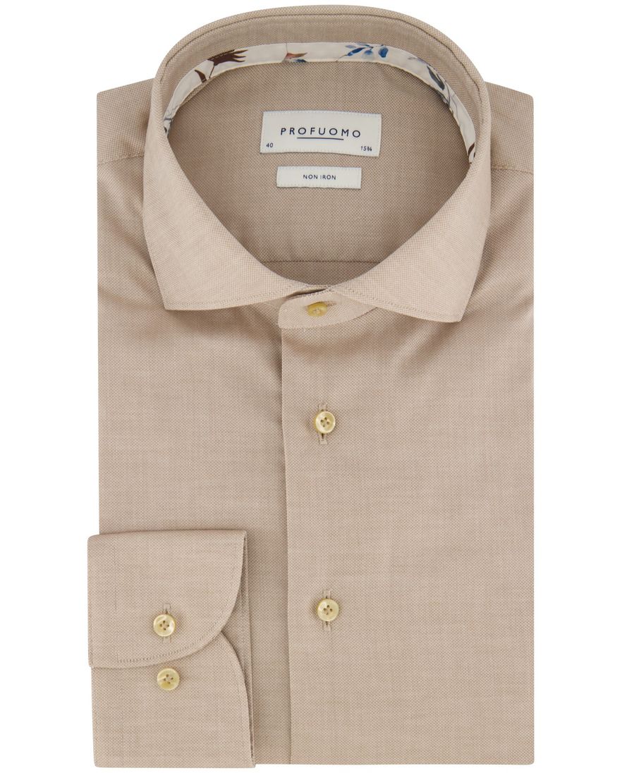 Katoenen Profuomo beige overhemd slim fit