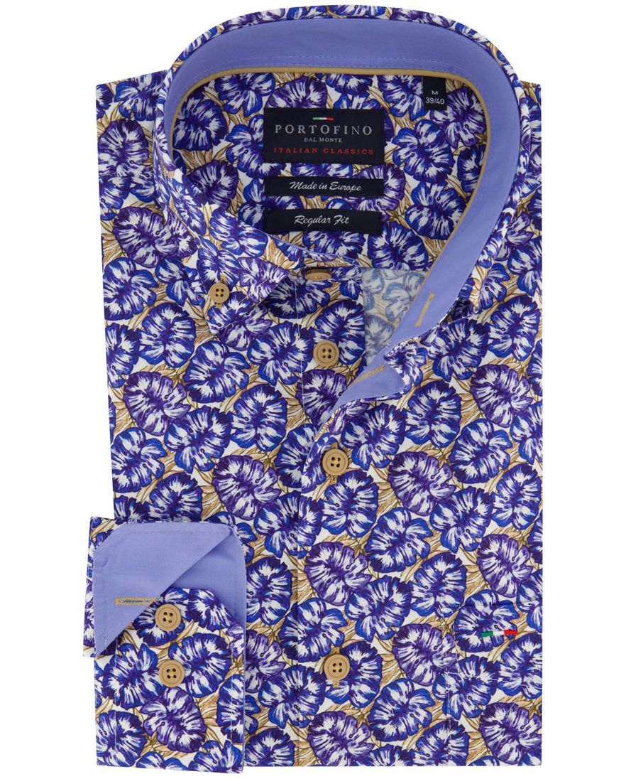 Portofino overhemd bloemenprint blauw katoen