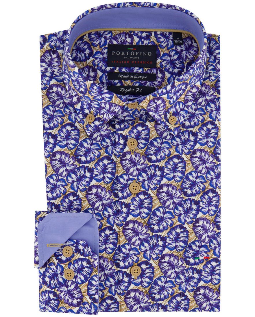 Portofino overhemd bloemenprint blauw katoen