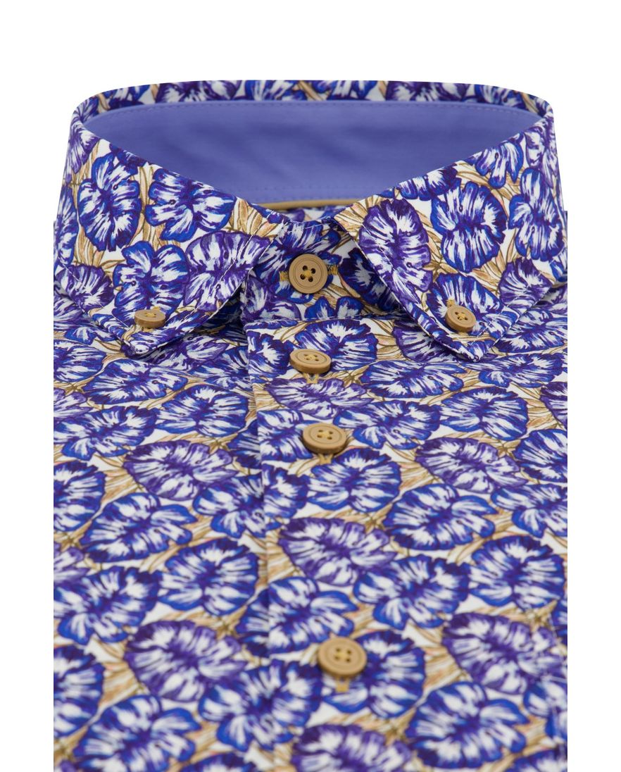 Portofino overhemd bloemenprint blauw katoen