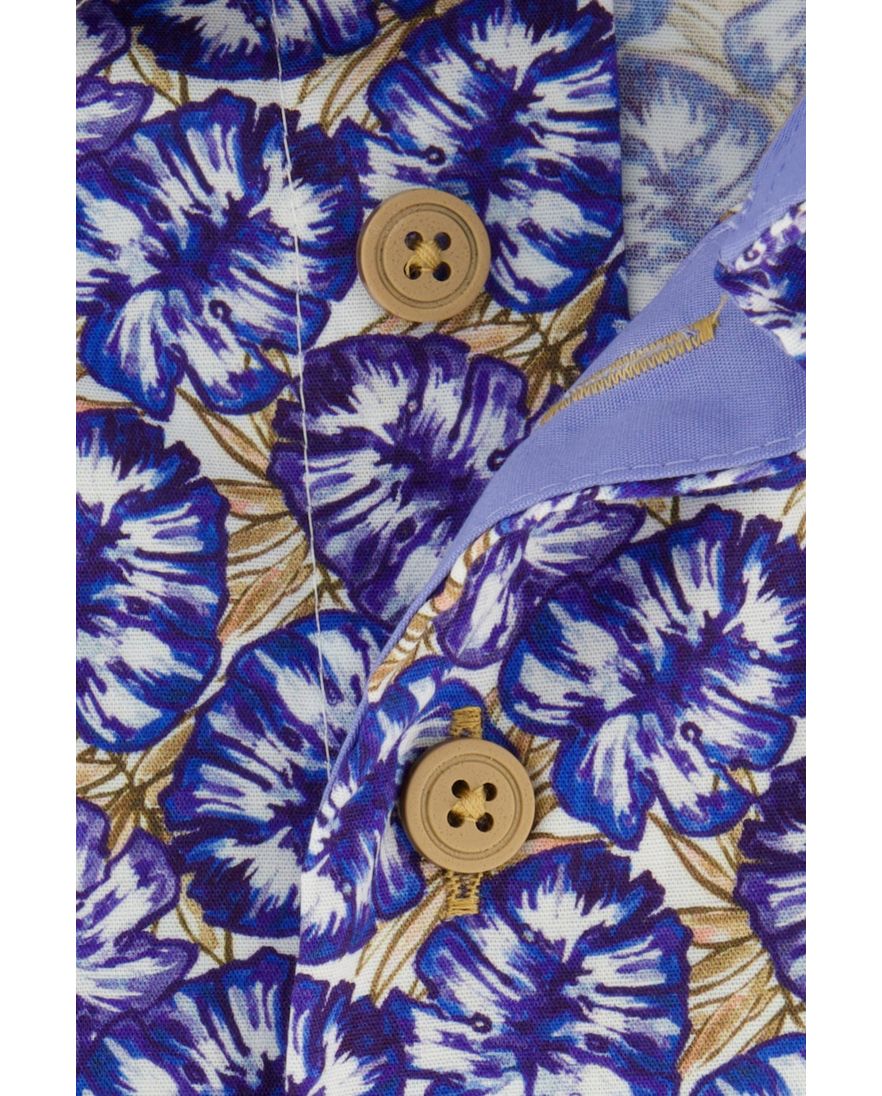 Portofino overhemd bloemenprint blauw katoen