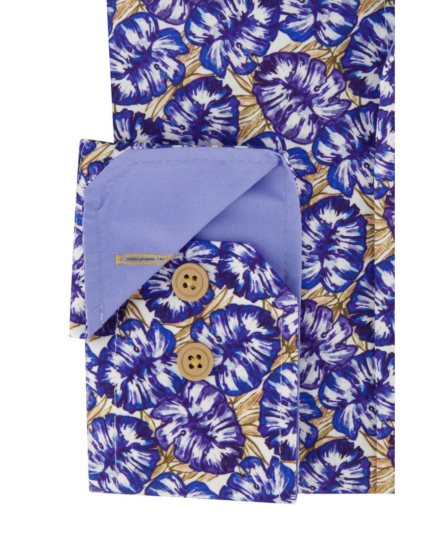 Portofino overhemd bloemenprint blauw katoen